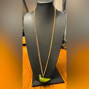 Kenneth Lane 1970’s vintage green bird on double gold long chain
